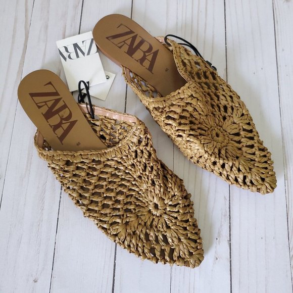 ZARA Shoes - Zara Woven Mules Size 9 Brown Flat Babouches Slides Slip-On Handmade Tan Women's